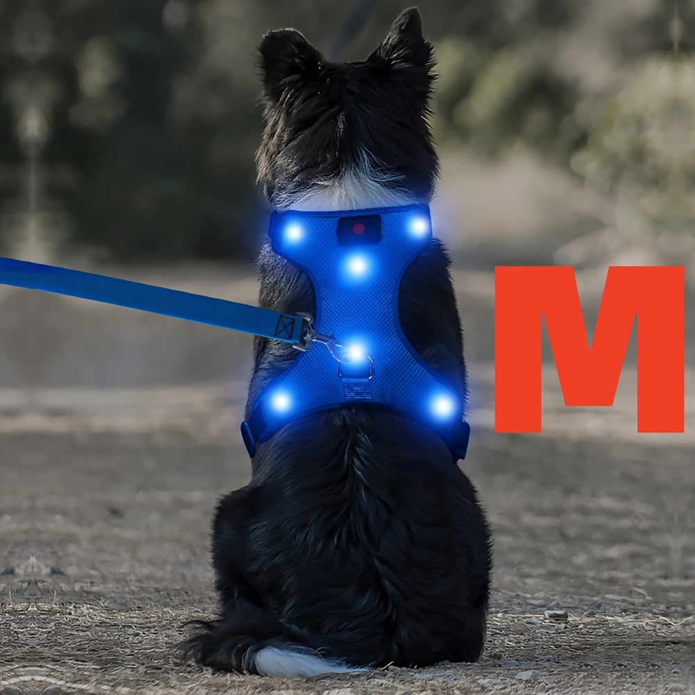 Light Up LED Dog Harness - No Pull LED Dog Harness with Detachable Battery - Rechargeable & Washable LED Dog Vest - Lighted Glowing Dog Walking & Camping Harness Suitable for Small Medium Large Dogs