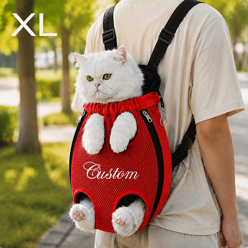 Custom Name Pet Backpack Custom Embroidered Pet Bag with Personalized Text Front-Facing Baby Carrier Breathable Design Adjustable Shoulder Strap Hands-Free Pet Additions Outdoor Walking Pet Additions Personalized Gift for Pet Lovers Christmas Gift