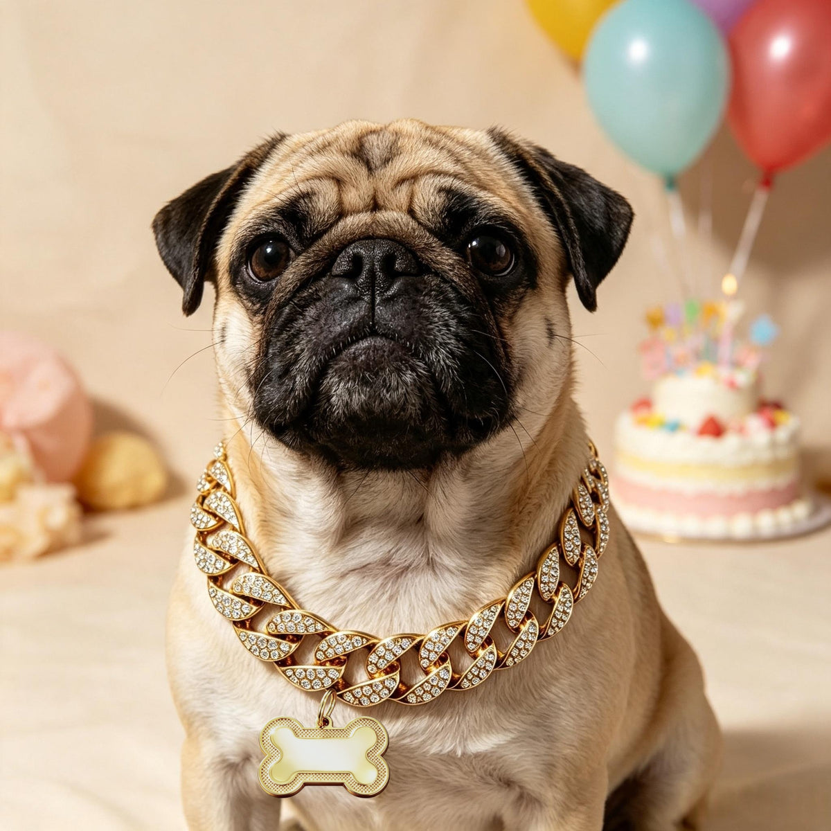 Pet Birthday Gift Rhinestone Cuban Decor Neck Chain, Suitable for American Bully, French Bulldog, Doberman, Rottweiler, Trendy Styling Gift Accessory for All Dog Breeds, Without Battery