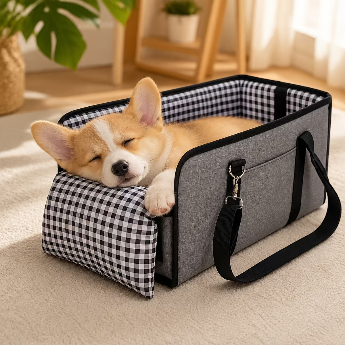 Car Pet Dog Seat - Foldable Pet Car Seat with Seat Belt Support And Anti-Slip Design - Portable Height-Increasing Seat with Cushion And Sturdy Frame, Suitable for Small Dogs Up to 11 Lbs, for SUV, Sedan, Van - Center Console Accessory