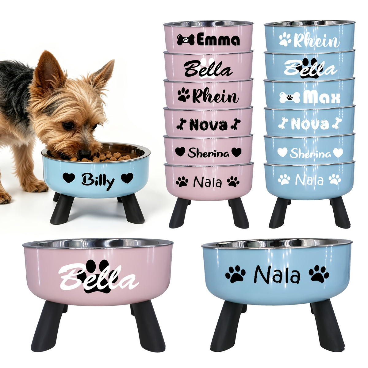 [Customized]Elevated Neck Protection Stainless Steel Pet Bowl Suitable for Small Dogs Anti Slip Feeding Bowl Custom Personalized Info with Various Patterns