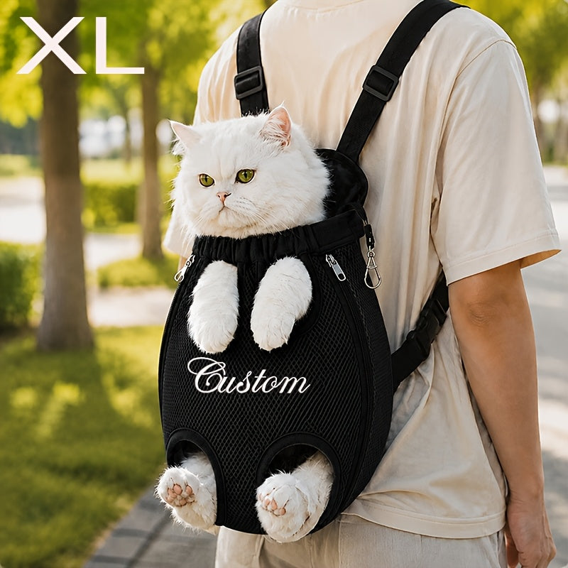 Custom Name Pet Backpack Custom Embroidered Pet Bag with Personalized Text Front-Facing Baby Carrier Breathable Design Adjustable Shoulder Strap Hands-Free Pet Additions Outdoor Walking Pet Additions Personalized Gift for Pet Lovers Christmas Gift