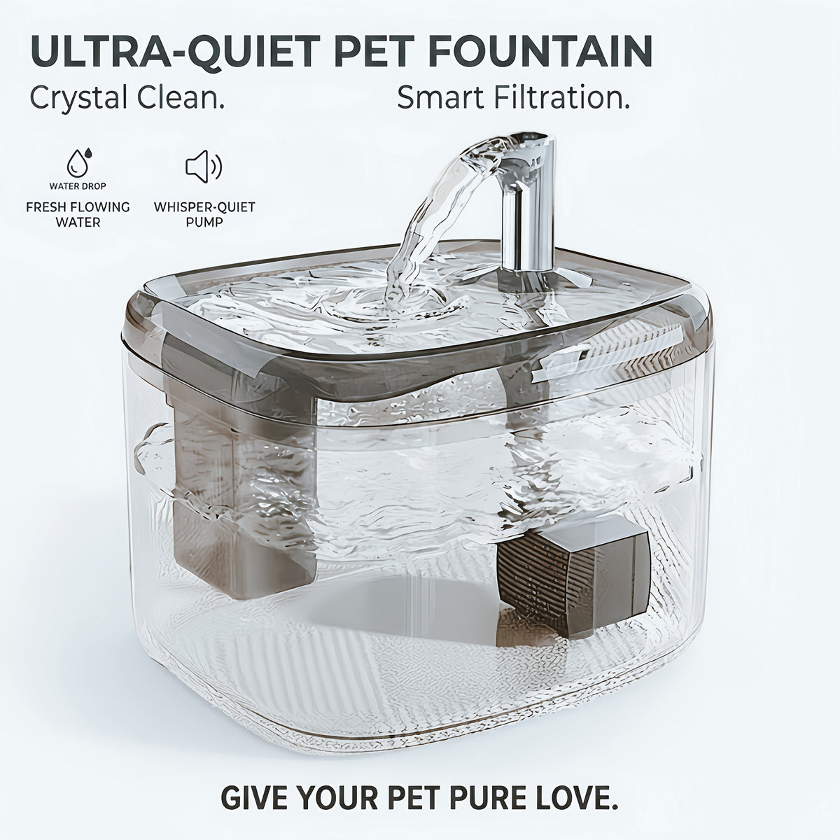 Smart Pet Water Fountain, Ultra-Quiet Cat Water Dispenser with Multi-Stage Filtration System, Suitable for Cats, Companion for Home And Travel, Easy to Clean And USB Powered, Without Battery