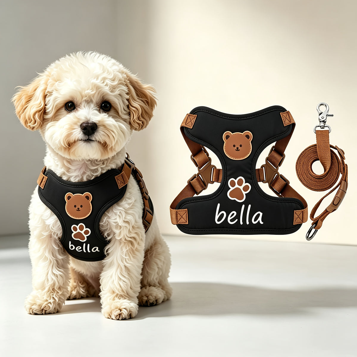 1pc Escape-Proof Adjustable Dog Harness & Leash Set with Bear Vest Vest Suitable for Outdoor Walking, Training, Travel - Lightweight Breathable Harness Suitable for Cats and Dogs, Matching Leash Included, Gift for Puppies and Kittens