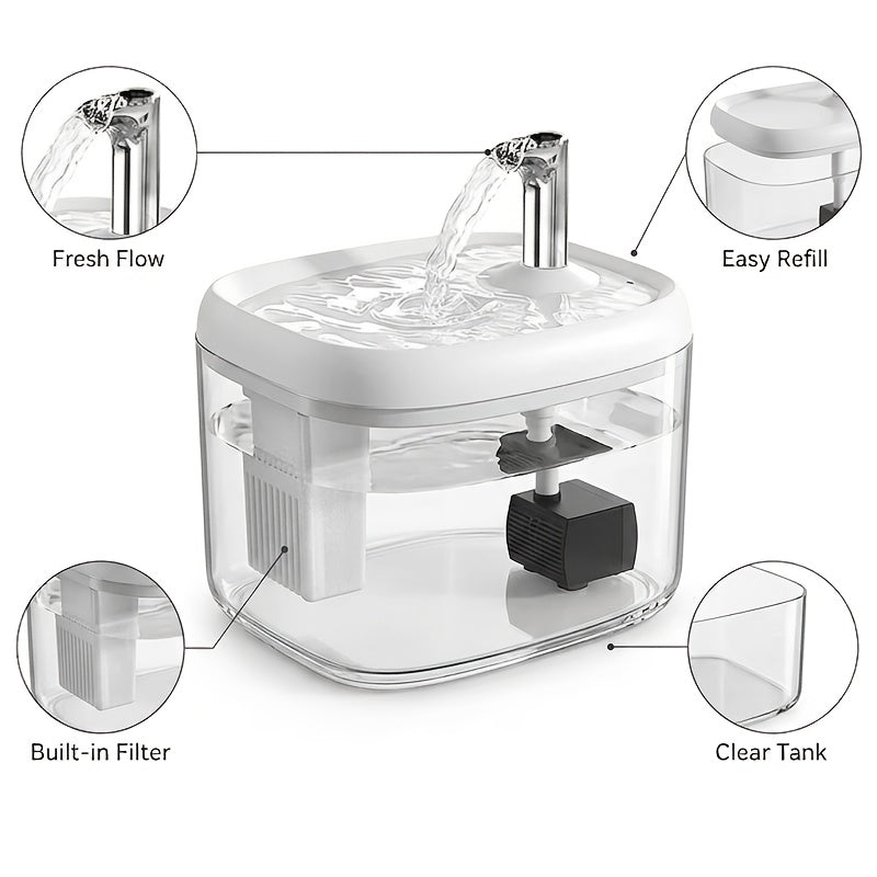 Smart Pet Water Fountain, Ultra-Quiet Cat Water Dispenser with Multi-Stage Filtration System, Suitable for Cats, Companion for Home And Travel, Easy to Clean And USB Powered, Without Battery