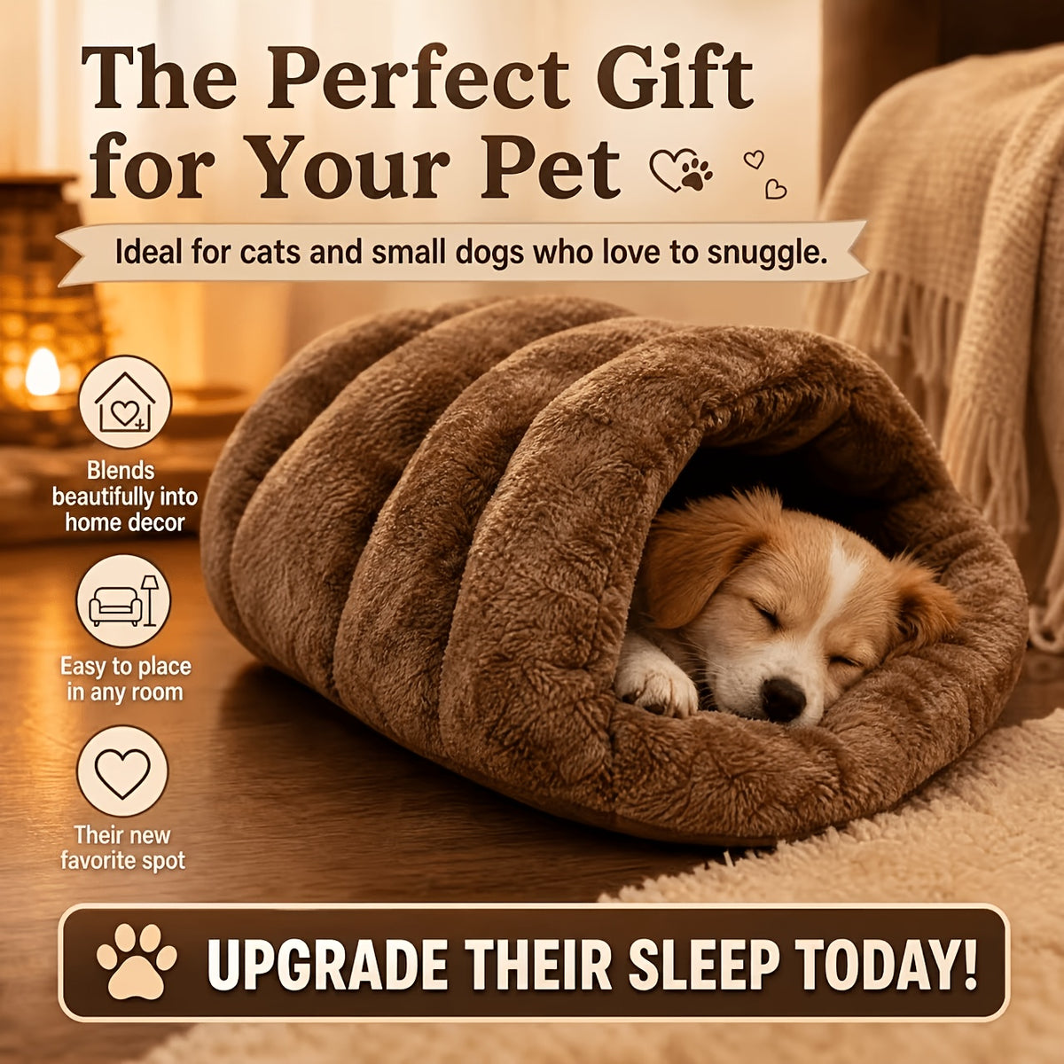 Plush Pet Cave Bed for Cats & Small Dogs, Cozy Tunnel Sleeping Nest with Soft Cushioned Interior, Warm Slipper-Shaped Indoor Pet Bed, Comfortable Cat House & Puppy Lounger for Rest and Sleep