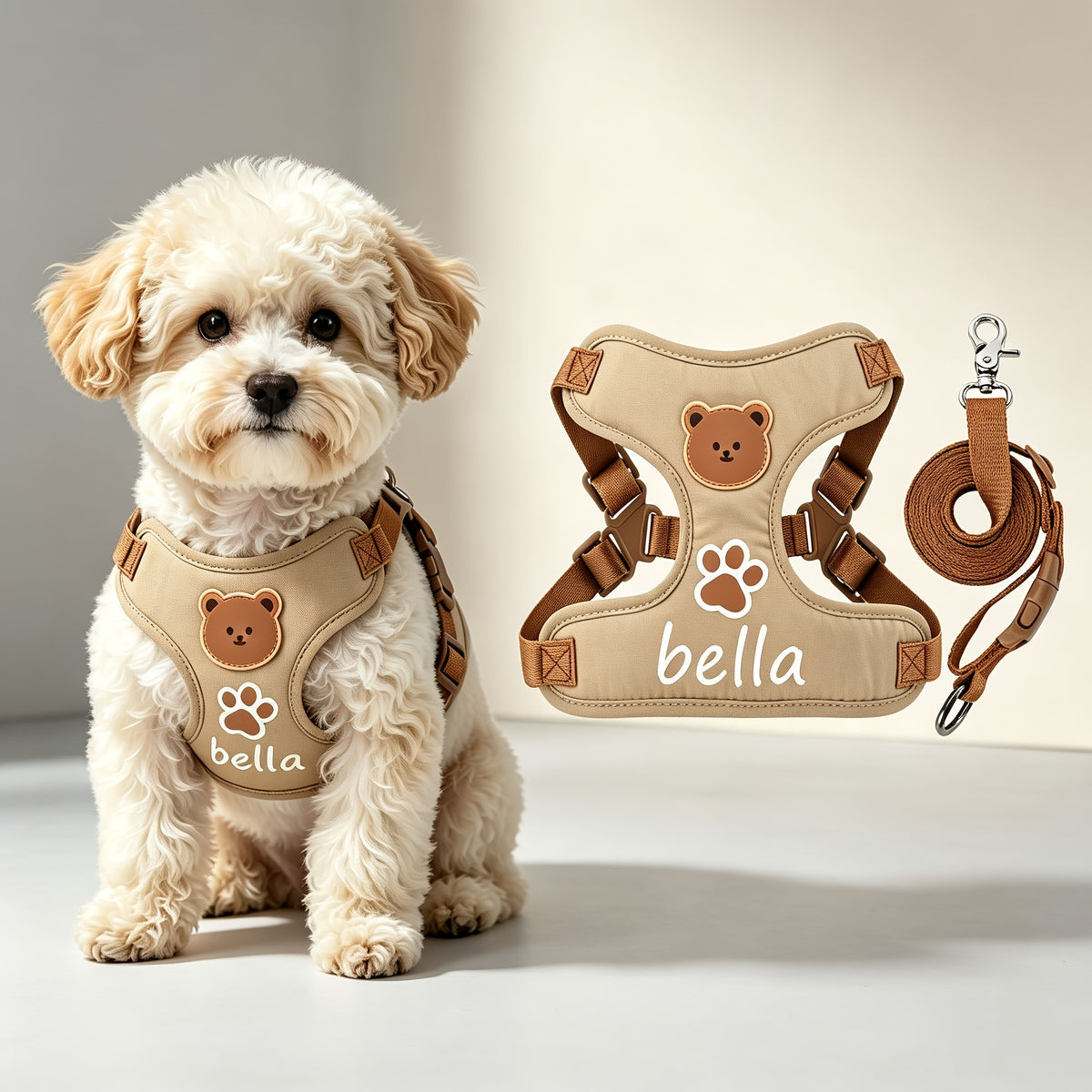 1pc Escape-Proof Adjustable Dog Harness & Leash Set with Bear Vest Vest Suitable for Outdoor Walking, Training, Travel - Lightweight Breathable Harness Suitable for Cats and Dogs, Matching Leash Included, Gift for Puppies and Kittens