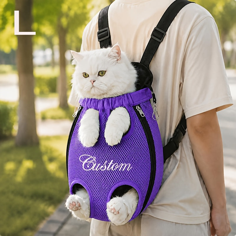 Custom Name Pet Backpack Custom Embroidered Pet Bag with Personalized Text Front-Facing Baby Carrier Breathable Design Adjustable Shoulder Strap Hands-Free Pet Additions Outdoor Walking Pet Additions Personalized Gift for Pet Lovers Christmas Gift