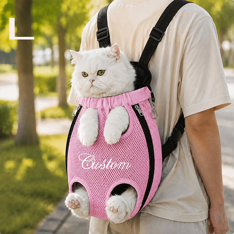 Custom Name Pet Backpack Custom Embroidered Pet Bag with Personalized Text Front-Facing Baby Carrier Breathable Design Adjustable Shoulder Strap Hands-Free Pet Additions Outdoor Walking Pet Additions Personalized Gift for Pet Lovers Christmas Gift