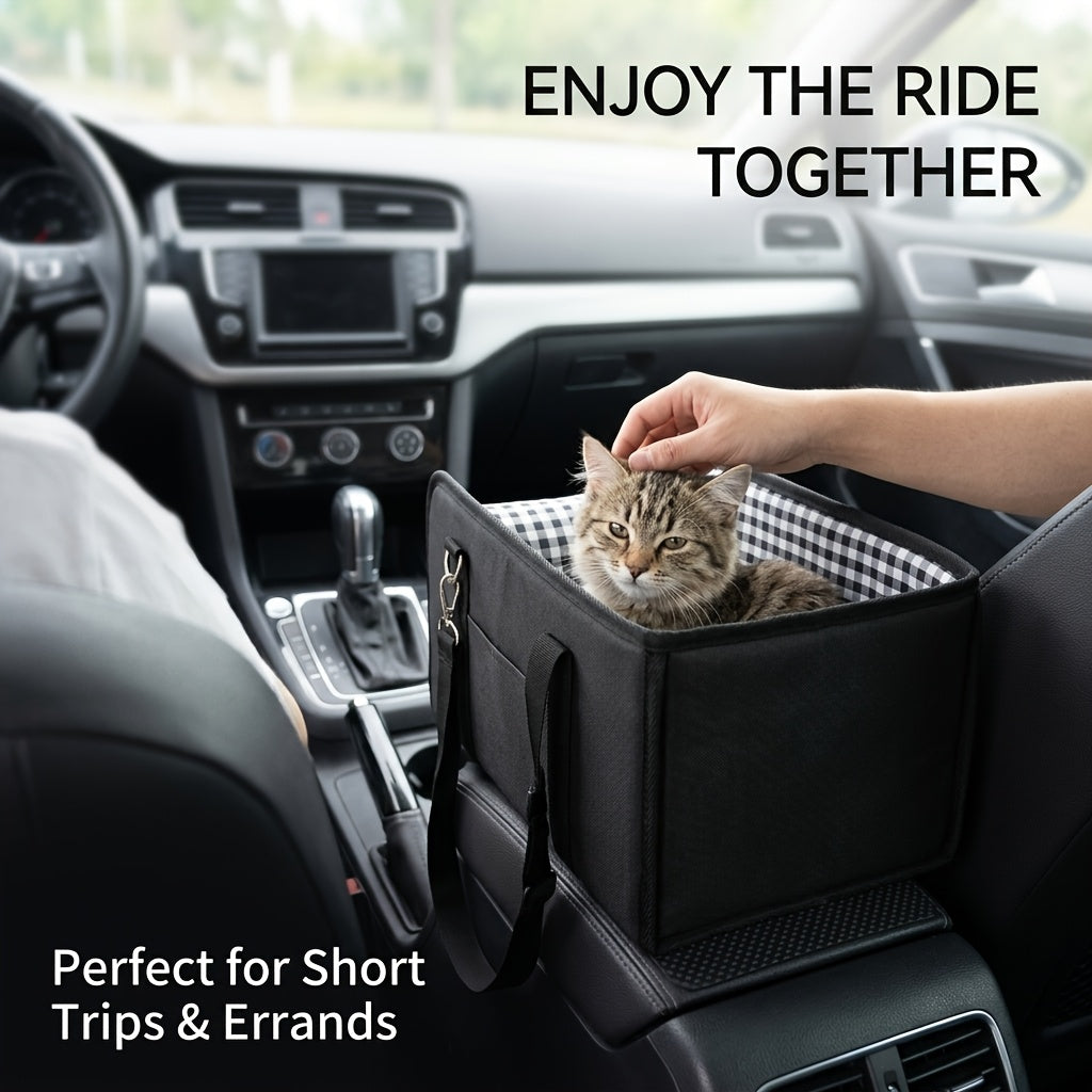Car Pet Dog Seat - Foldable Pet Car Seat with Seat Belt Support And Anti-Slip Design - Portable Height-Increasing Seat with Cushion And Sturdy Frame, Suitable for Small Dogs Up to 11 Lbs, for SUV, Sedan, Van - Center Console Accessory