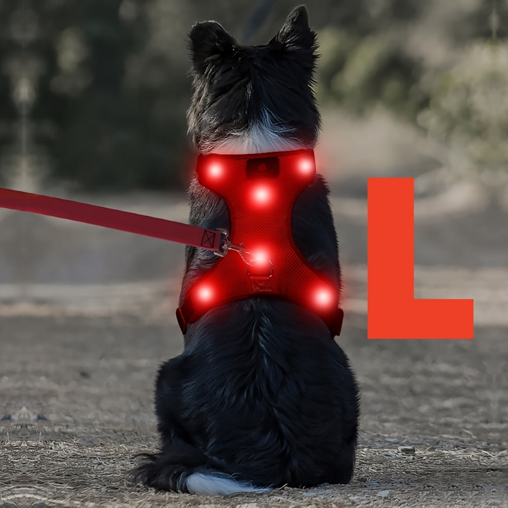 Light Up LED Dog Harness - No Pull LED Dog Harness with Detachable Battery - Rechargeable & Washable LED Dog Vest - Lighted Glowing Dog Walking & Camping Harness Suitable for Small Medium Large Dogs