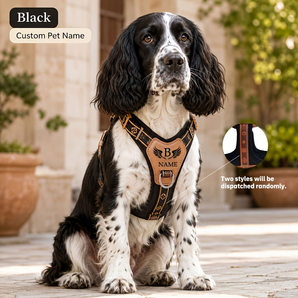 Customizable Name/Text Dog Harness Vest - with Your Pet' Name, No-Pull Anti-Escape Breathable Harness Suitable for Small to Large Dogs, Wing Print Vest-Style Leash System, Hand Washable for Walks & Training
