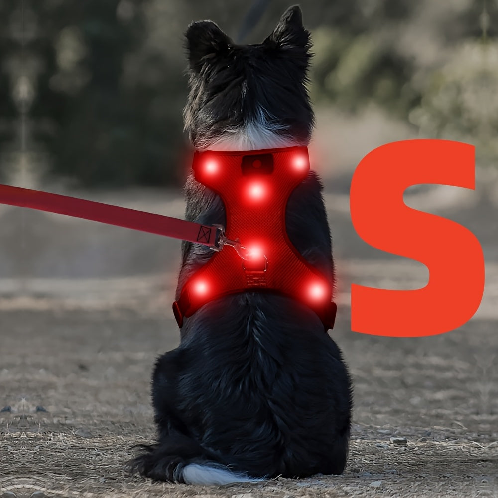 Light Up LED Dog Harness - No Pull LED Dog Harness with Detachable Battery - Rechargeable & Washable LED Dog Vest - Lighted Glowing Dog Walking & Camping Harness Suitable for Small Medium Large Dogs
