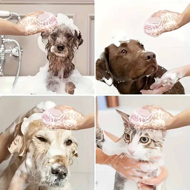Universal Cat And Dog Shower Bath Brush with Tick Removal Tool, Featuring Massage Soft Bristles, Random Color, Ergonomic Handle And Removable Lid, Suitable for Washing And Bathing Scenarios, Designed for Medium to Small Pets