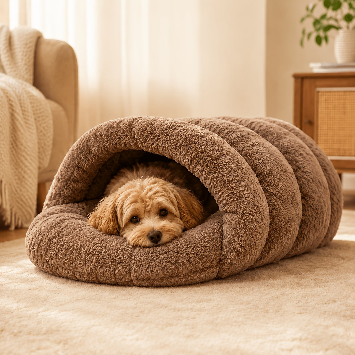 Plush Pet Cave Bed for Cats & Small Dogs, Cozy Tunnel Sleeping Nest with Soft Cushioned Interior, Warm Slipper-Shaped Indoor Pet Bed, Comfortable Cat House & Puppy Lounger for Rest and Sleep