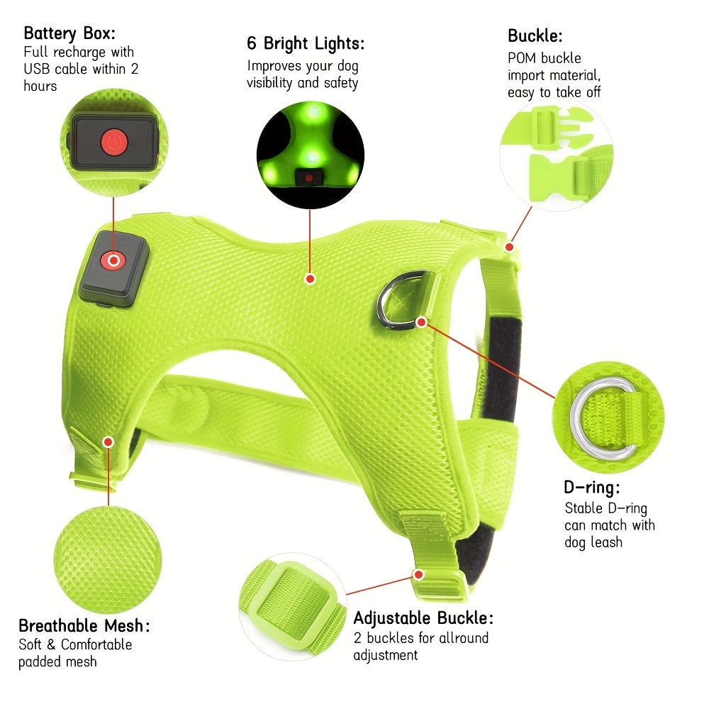 Light Up LED Dog Harness - No Pull LED Dog Harness with Detachable Battery - Rechargeable & Washable LED Dog Vest - Lighted Glowing Dog Walking & Camping Harness Suitable for Small Medium Large Dogs
