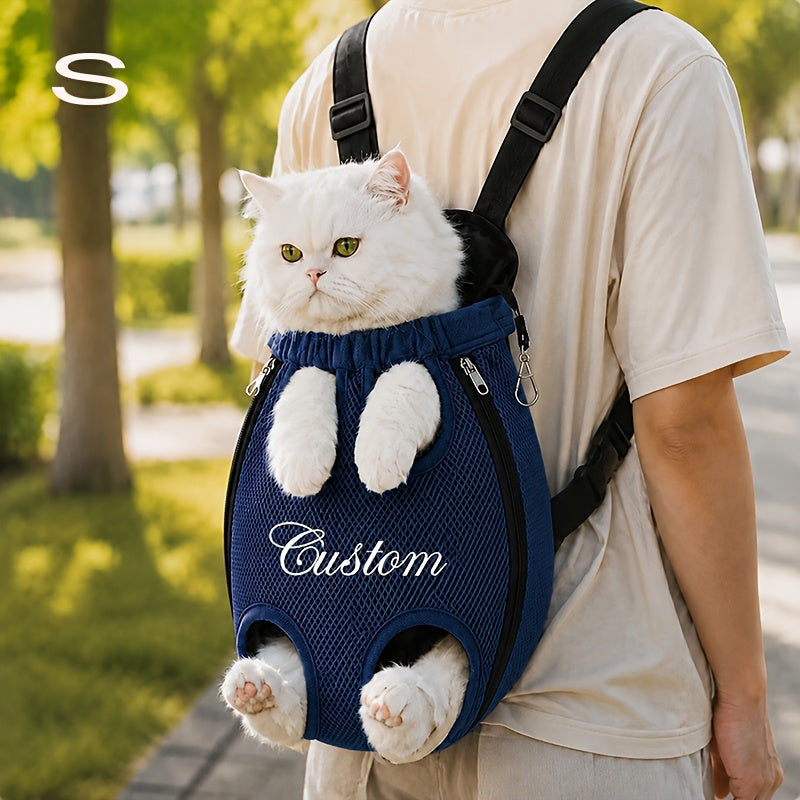 Custom Name Pet Backpack Custom Embroidered Pet Bag with Personalized Text Front-Facing Baby Carrier Breathable Design Adjustable Shoulder Strap Hands-Free Pet Additions Outdoor Walking Pet Additions Personalized Gift for Pet Lovers Christmas Gift