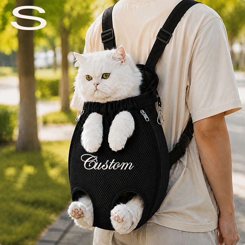 Custom Name Pet Backpack Custom Embroidered Pet Bag with Personalized Text Front-Facing Baby Carrier Breathable Design Adjustable Shoulder Strap Hands-Free Pet Additions Outdoor Walking Pet Additions Personalized Gift for Pet Lovers Christmas Gift