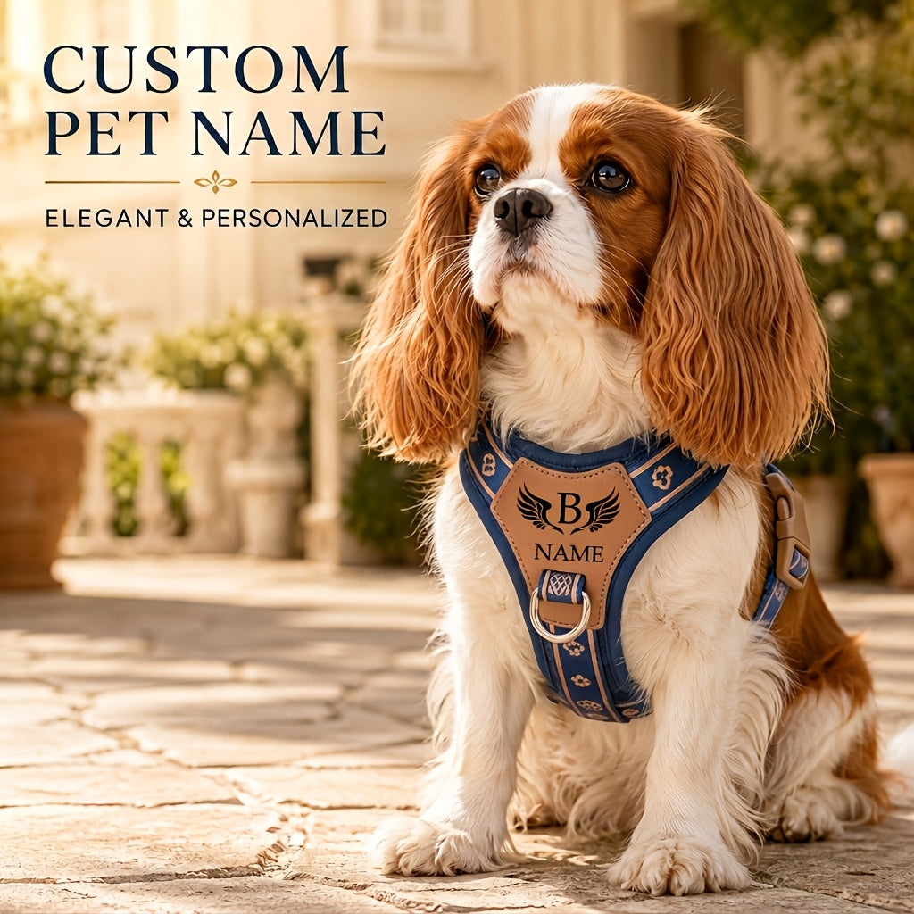 Customizable Name/Text Dog Harness Vest - with Your Pet' Name, No-Pull Anti-Escape Breathable Harness Suitable for Small to Large Dogs, Wing Print Vest-Style Leash System, Hand Washable for Walks & Training