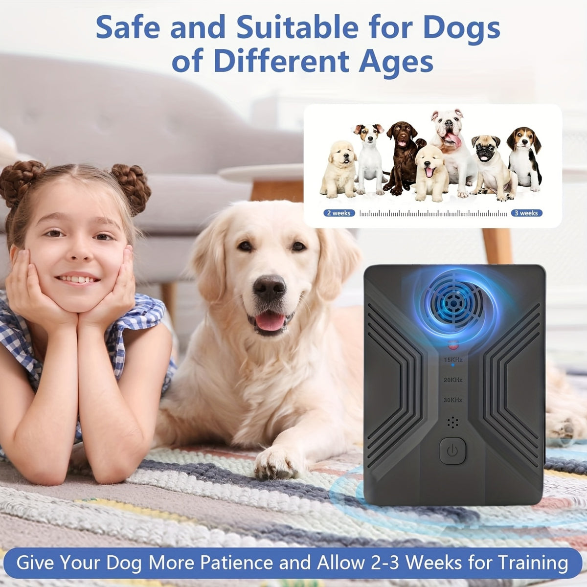 Dog Bark Deterrent Device, Safe Humane Ultrasonic Bark Control with 3 Modes And 50Ft Range - Rechargeable Anti Barking Tool Stops Annoying Barking Without Yelling Or Punishment