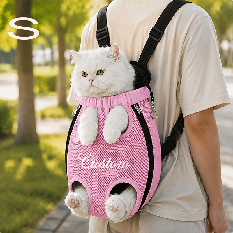 Custom Name Pet Backpack Custom Embroidered Pet Bag with Personalized Text Front-Facing Baby Carrier Breathable Design Adjustable Shoulder Strap Hands-Free Pet Additions Outdoor Walking Pet Additions Personalized Gift for Pet Lovers Christmas Gift