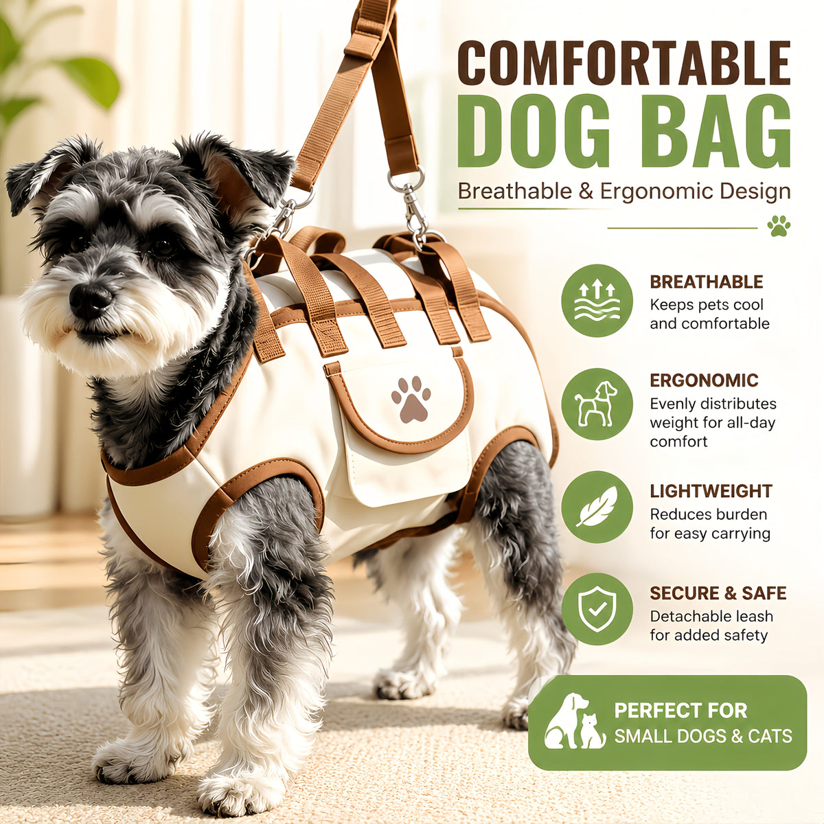 3-in-1 Backpack & Travel System with Carrier Suitable for Cats & Small Dogs, Breathable Mesh Carrier, Adjustable Detachable Safety Leash Combo, Crossbody Carrier for Hiking, Road Trips, Daily Walks - Ergonomic Carrier for Airports