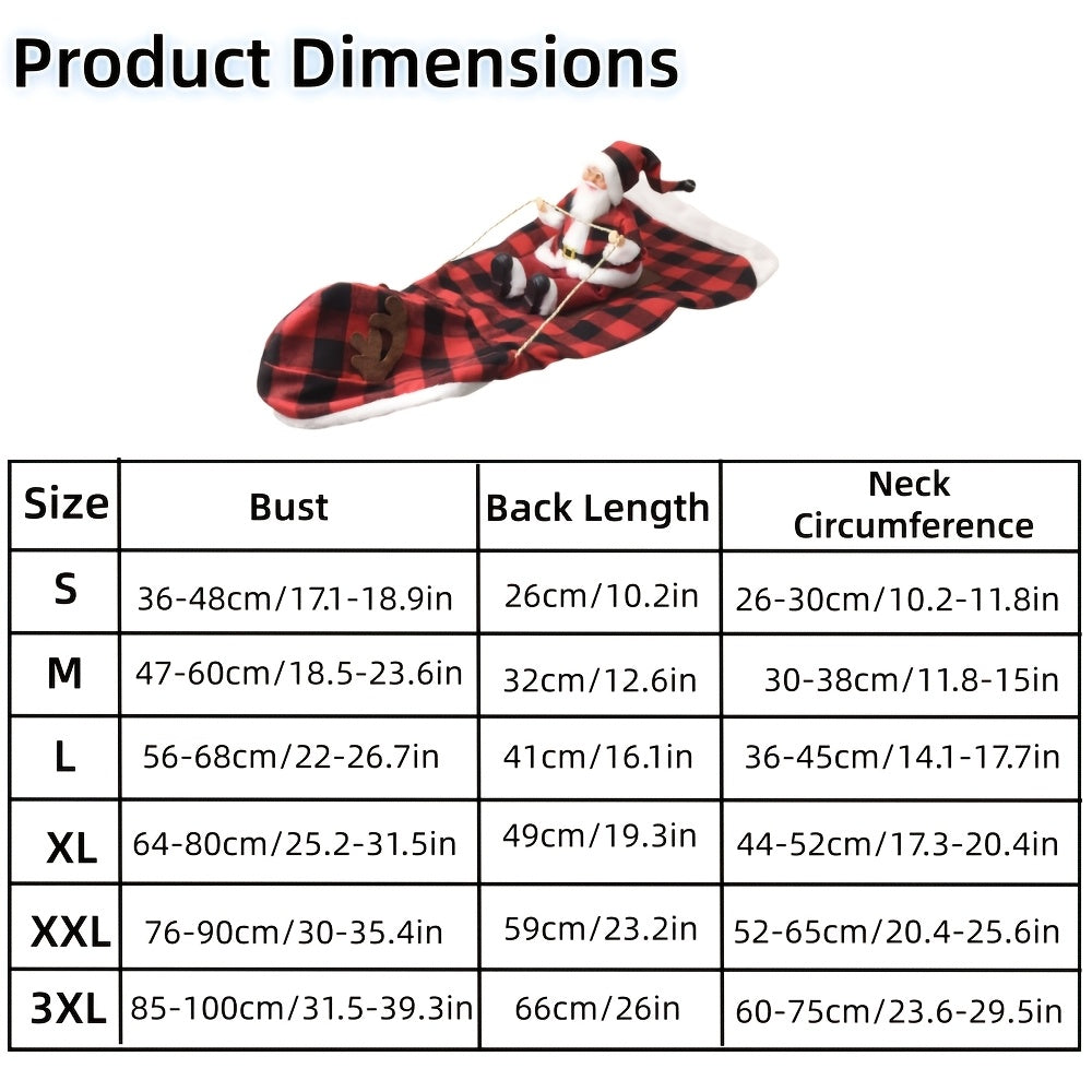Dog Christmas Costume with Santa Claus Figurine, Buffalo Plaid Reindeer Christmas Outfit for Dogs, Funny Ride-On Holiday Pet Apparel with Plush for Festive Celebration