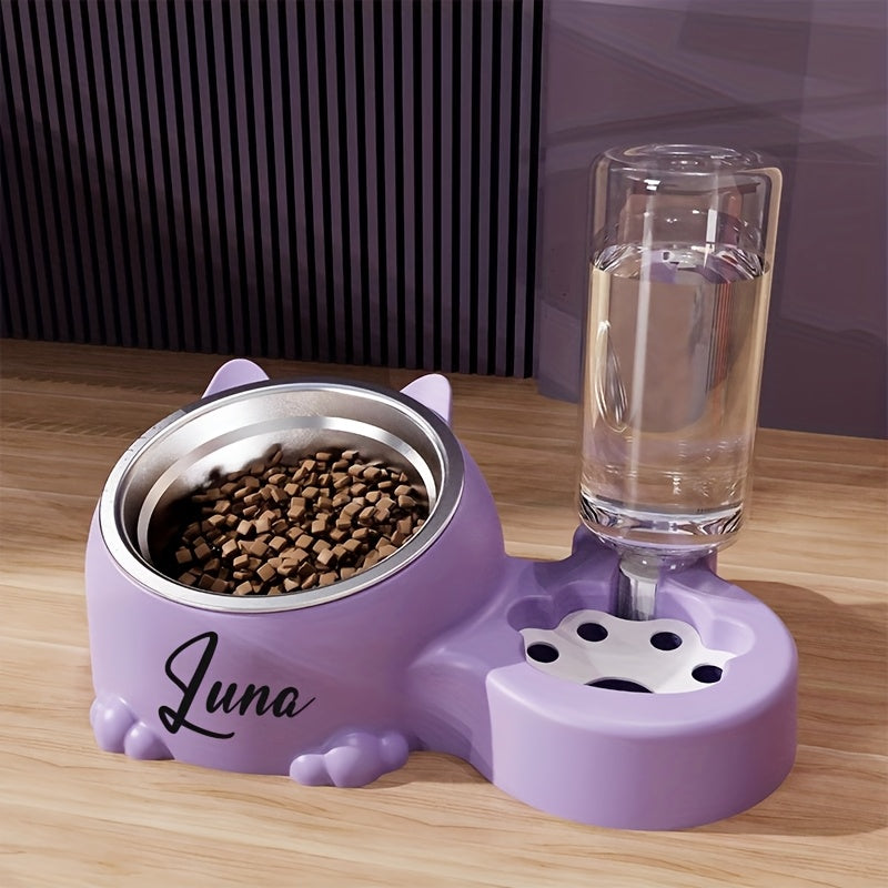 (Customized) Personalized, 1pc, Pet Rice Bowl, Cat Bowl, Dog Basin, Anti-Knock, Oblique Neck Protection, Automatic Drinking Water, Suitable for Other Small And Medium-Sized Pets Such As Cats And Dogs, Without Battery