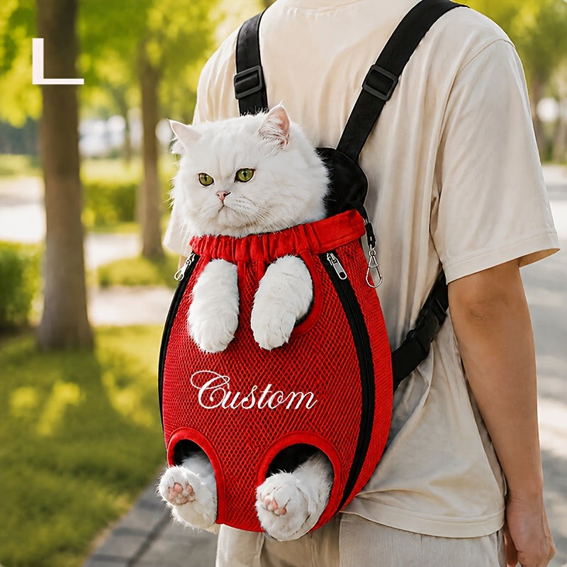 Custom Name Pet Backpack Custom Embroidered Pet Bag with Personalized Text Front-Facing Baby Carrier Breathable Design Adjustable Shoulder Strap Hands-Free Pet Additions Outdoor Walking Pet Additions Personalized Gift for Pet Lovers Christmas Gift