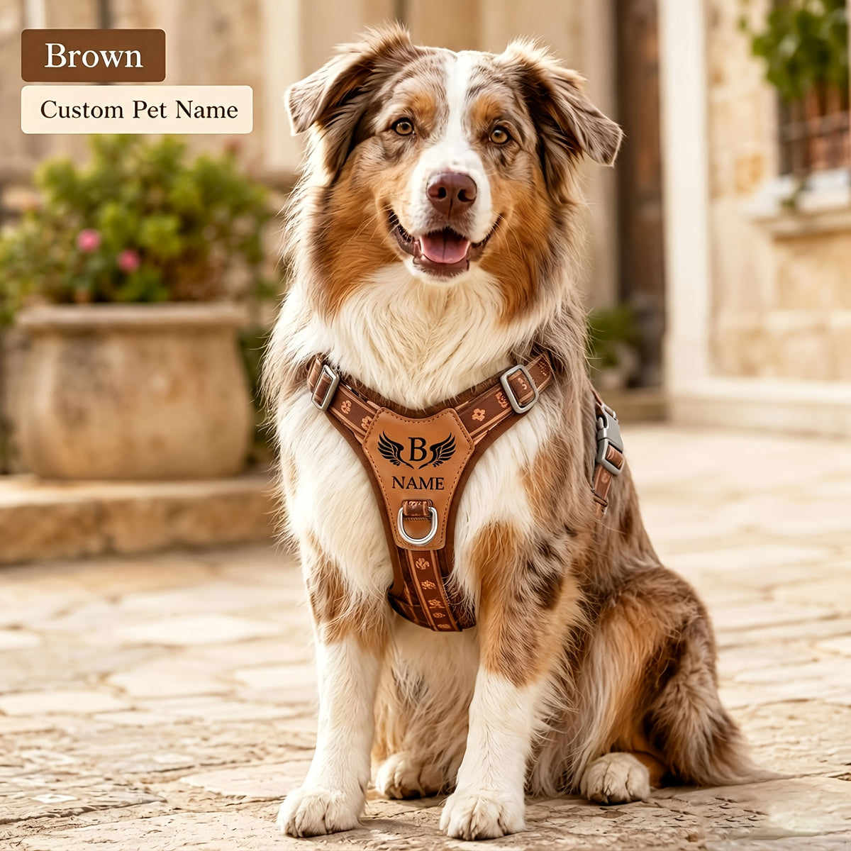 Customizable Name/Text Dog Harness Vest - with Your Pet' Name, No-Pull Anti-Escape Breathable Harness Suitable for Small to Large Dogs, Wing Print Vest-Style Leash System, Hand Washable for Walks & Training
