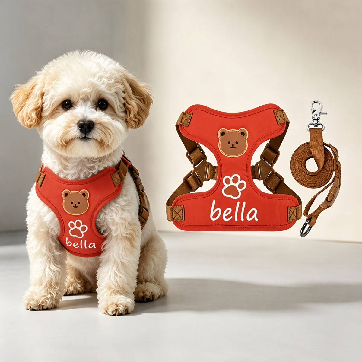 1pc Escape-Proof Adjustable Dog Harness & Leash Set with Bear Vest Vest Suitable for Outdoor Walking, Training, Travel - Lightweight Breathable Harness Suitable for Cats and Dogs, Matching Leash Included, Gift for Puppies and Kittens