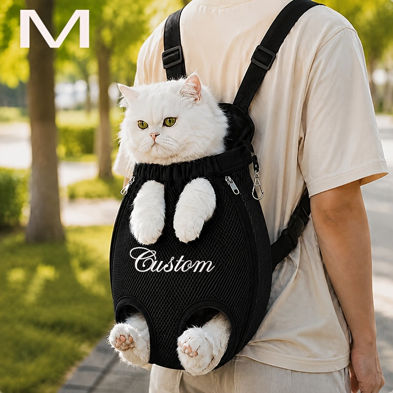 Custom Name Pet Backpack Custom Embroidered Pet Bag with Personalized Text Front-Facing Baby Carrier Breathable Design Adjustable Shoulder Strap Hands-Free Pet Additions Outdoor Walking Pet Additions Personalized Gift for Pet Lovers Christmas Gift