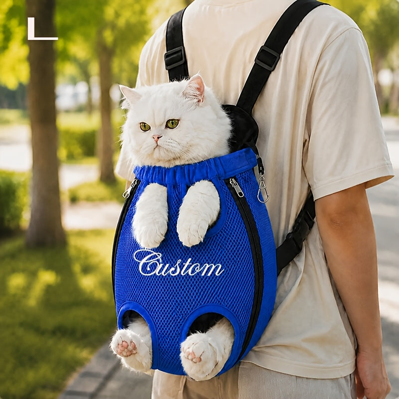 Custom Name Pet Backpack Custom Embroidered Pet Bag with Personalized Text Front-Facing Baby Carrier Breathable Design Adjustable Shoulder Strap Hands-Free Pet Additions Outdoor Walking Pet Additions Personalized Gift for Pet Lovers Christmas Gift