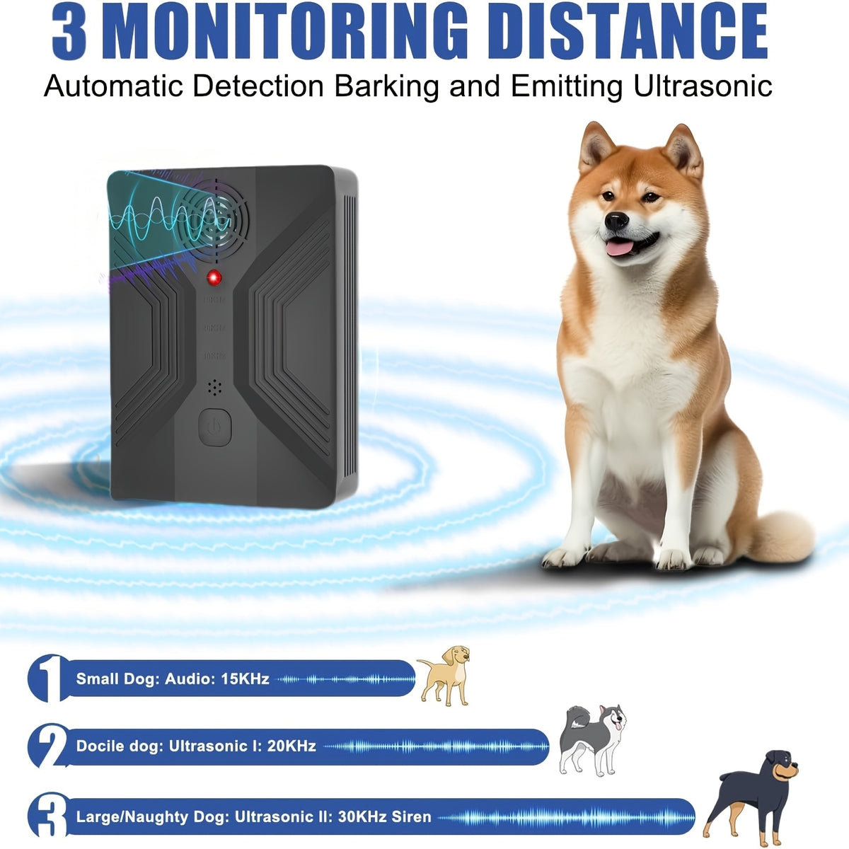 Dog Bark Deterrent Device, Safe Humane Ultrasonic Bark Control with 3 Modes And 50Ft Range - Rechargeable Anti Barking Tool Stops Annoying Barking Without Yelling Or Punishment