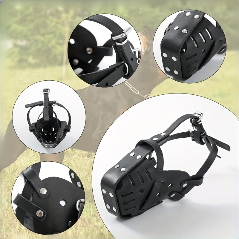 Kangdarpet | Faux Leather Dog Muzzle, Adjustable Neck, Comfortable And Breathable Design, Suitable for Bite Training of Medium to Large Dogs