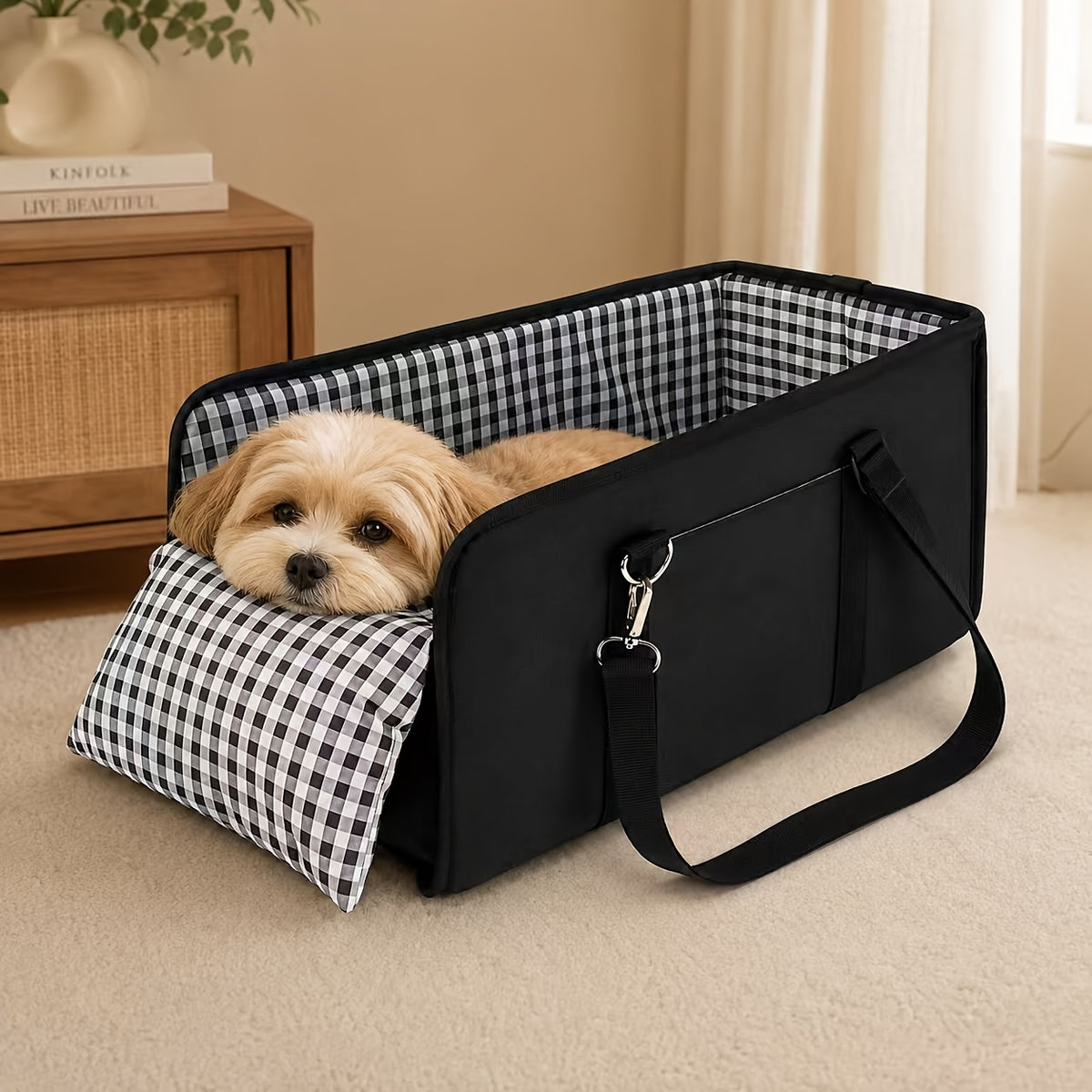 Car Pet Dog Seat - Foldable Pet Car Seat with Seat Belt Support And Anti-Slip Design - Portable Height-Increasing Seat with Cushion And Sturdy Frame, Suitable for Small Dogs Up to 11 Lbs, for SUV, Sedan, Van - Center Console Accessory