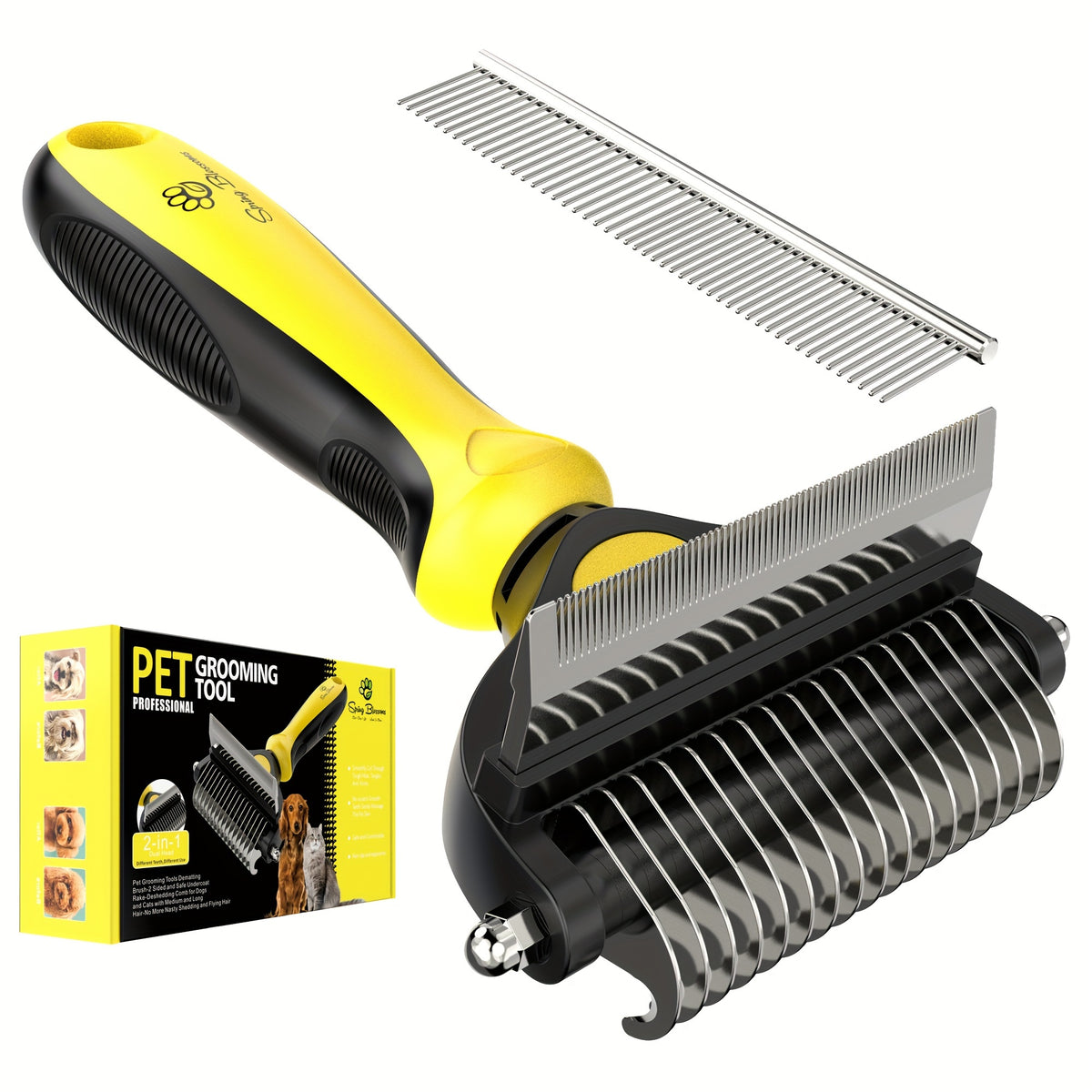 Spring Blossoms Pet Grooming Tool for Dogs & Cats: Double-Sided Shedding And Dematting Undercoat Dog Brush for Grooming, Gentle Deshedding Brush for Short to Long Hair Pets, Pet Hairbrush for Dogs And Cats