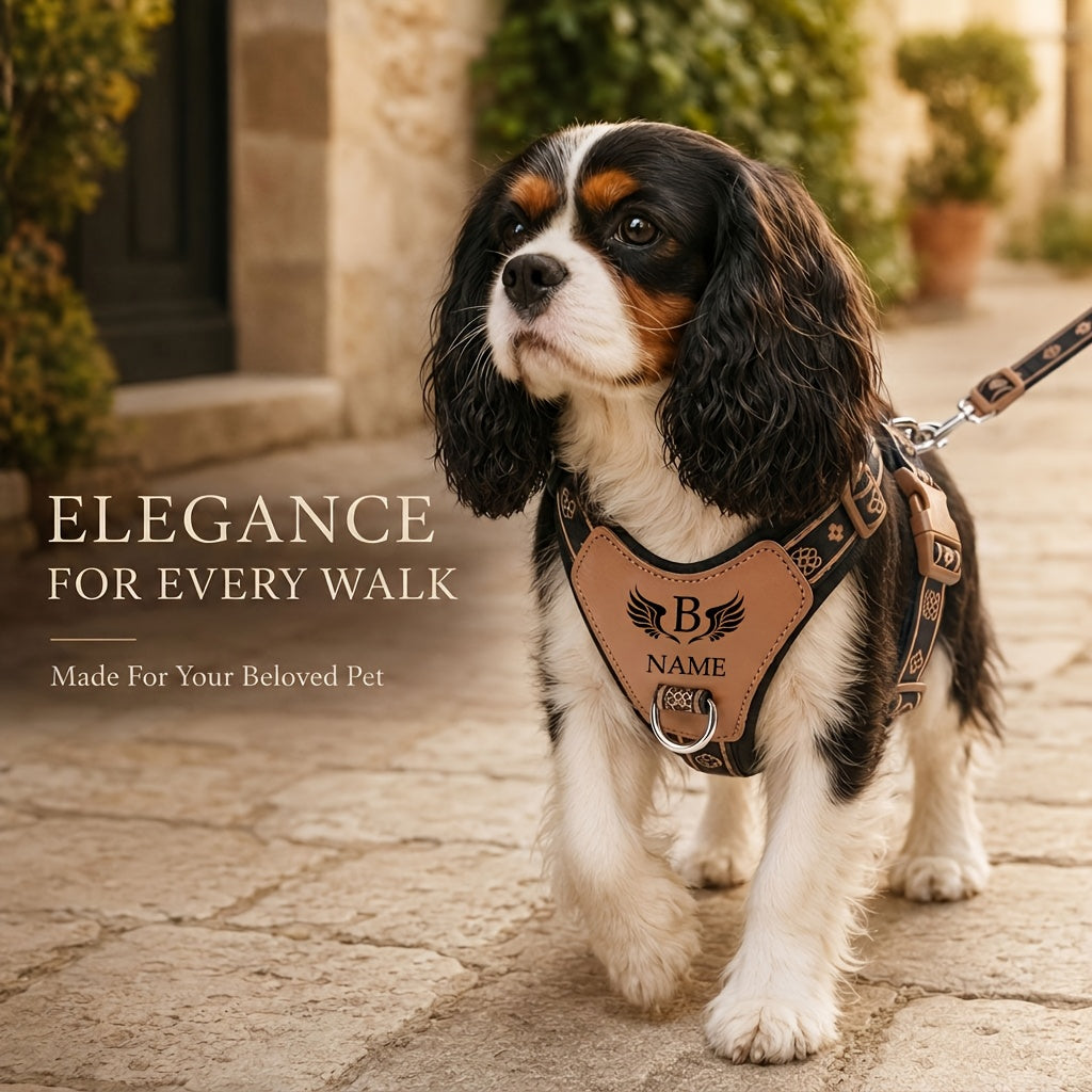 Customizable Name/Text Dog Harness Vest - with Your Pet' Name, No-Pull Anti-Escape Breathable Harness Suitable for Small to Large Dogs, Wing Print Vest-Style Leash System, Hand Washable for Walks & Training