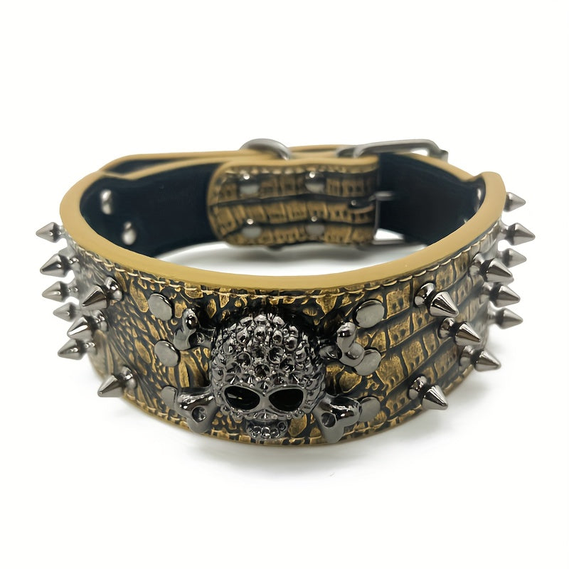 Spiked Studded Leather Dog Collar With Leash, Rivet PU Leather Dog Collar For Training, Walking