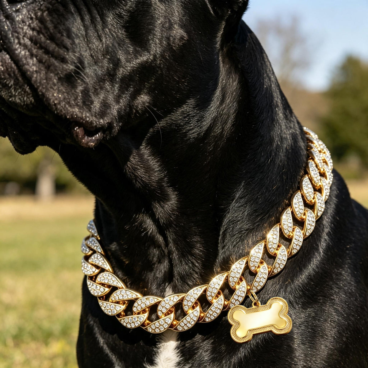 Pet Birthday Gift Rhinestone Cuban Decor Neck Chain, Suitable for American Bully, French Bulldog, Doberman, Rottweiler, Trendy Styling Gift Accessory for All Dog Breeds, Without Battery
