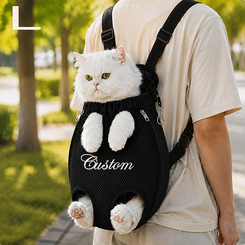 Custom Name Pet Backpack Custom Embroidered Pet Bag with Personalized Text Front-Facing Baby Carrier Breathable Design Adjustable Shoulder Strap Hands-Free Pet Additions Outdoor Walking Pet Additions Personalized Gift for Pet Lovers Christmas Gift