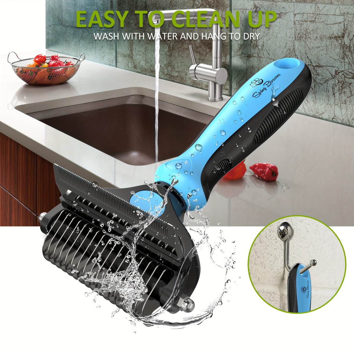 Spring Blossoms Pet Grooming Tool for Dogs & Cats: Double-Sided Shedding And Dematting Undercoat Dog Brush for Grooming, Gentle Deshedding Brush for Short to Long Hair Pets, Pet Hairbrush for Dogs And Cats