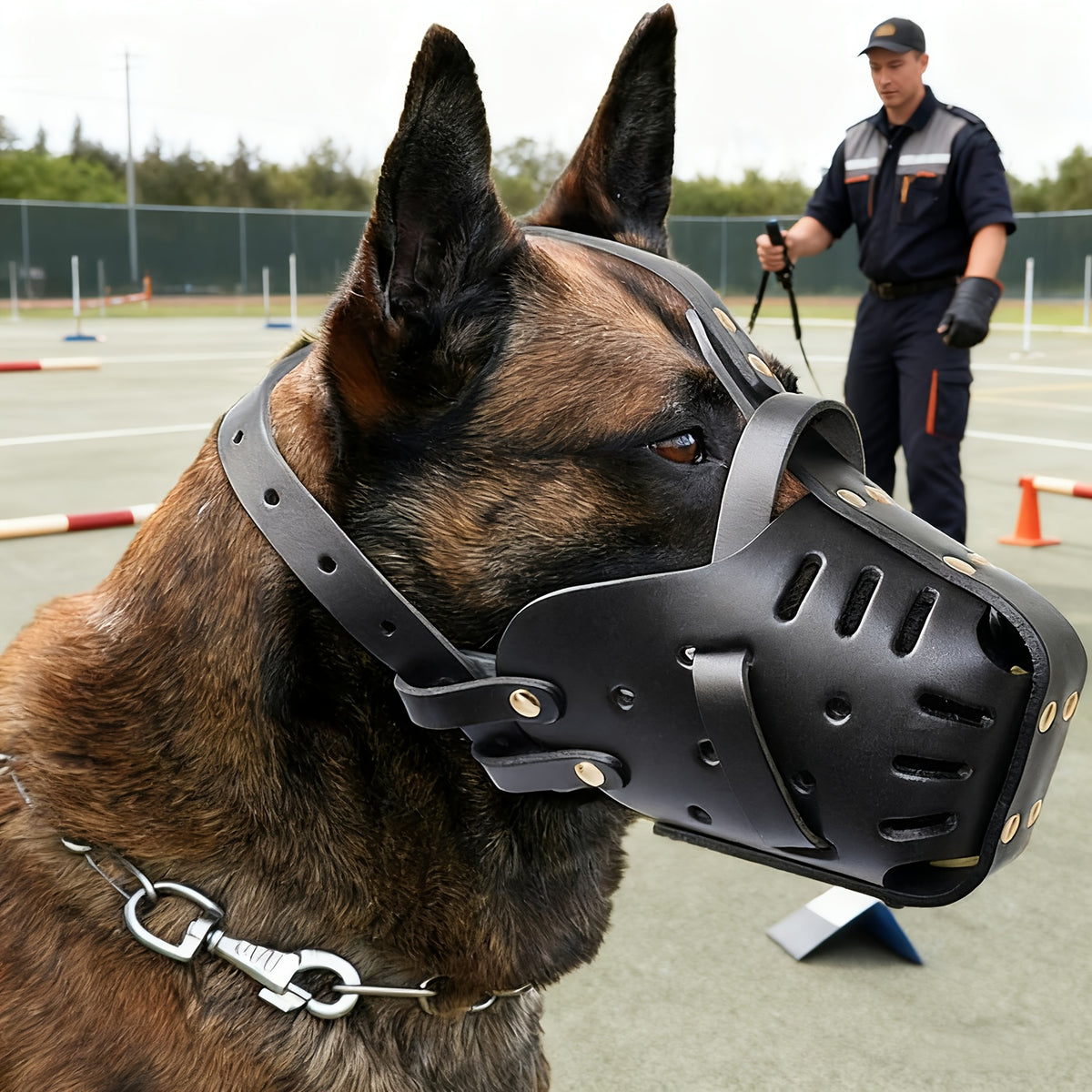 Kangdarpet | Faux Leather Dog Muzzle, Adjustable Neck, Comfortable And Breathable Design, Suitable for Bite Training of Medium to Large Dogs