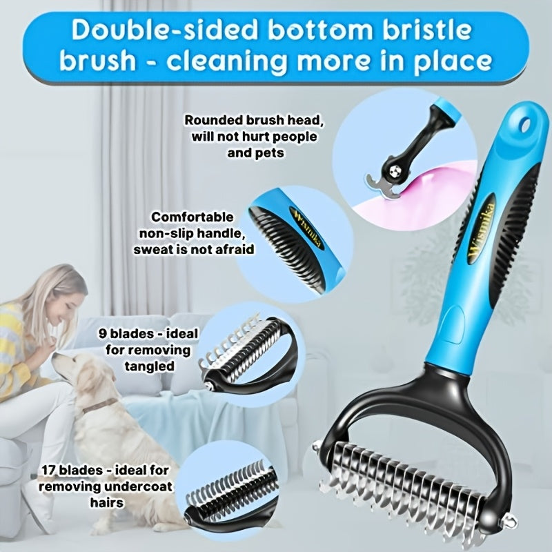 2pcs Pet Grooming Brush Set for Cats & Dogs, Stainless Steel Dematting Deshedding Brush, Professional Undercoat Brush for Medium/Long Hair Medium to Large Breeds