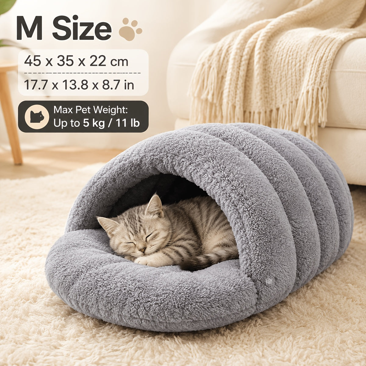 Plush Pet Cave Bed for Cats & Small Dogs, Cozy Tunnel Sleeping Nest with Soft Cushioned Interior, Warm Slipper-Shaped Indoor Pet Bed, Comfortable Cat House & Puppy Lounger for Rest and Sleep