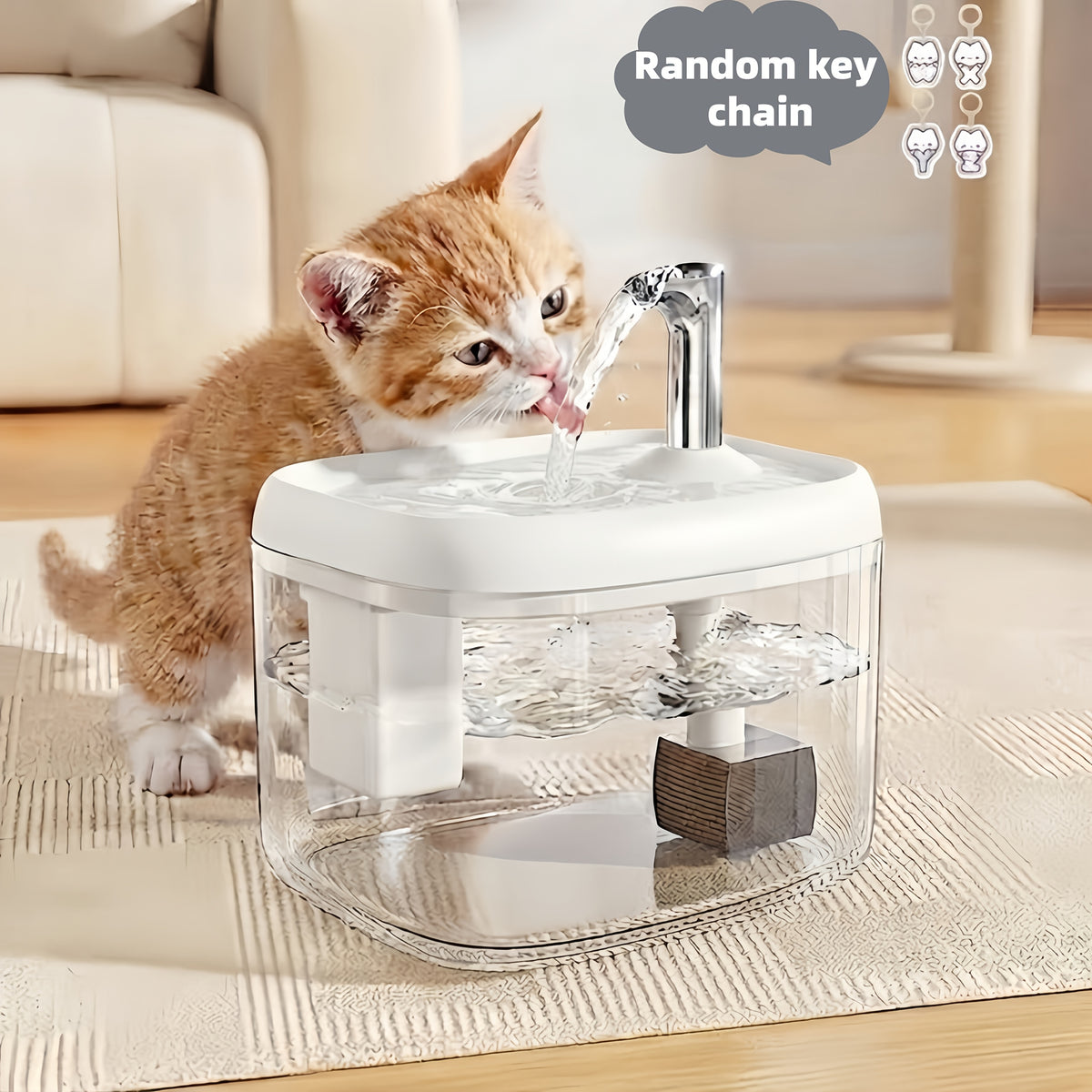 Smart Pet Water Fountain, Ultra-Quiet Cat Water Dispenser with Multi-Stage Filtration System, Suitable for Cats, Companion for Home And Travel, Easy to Clean And USB Powered, Without Battery