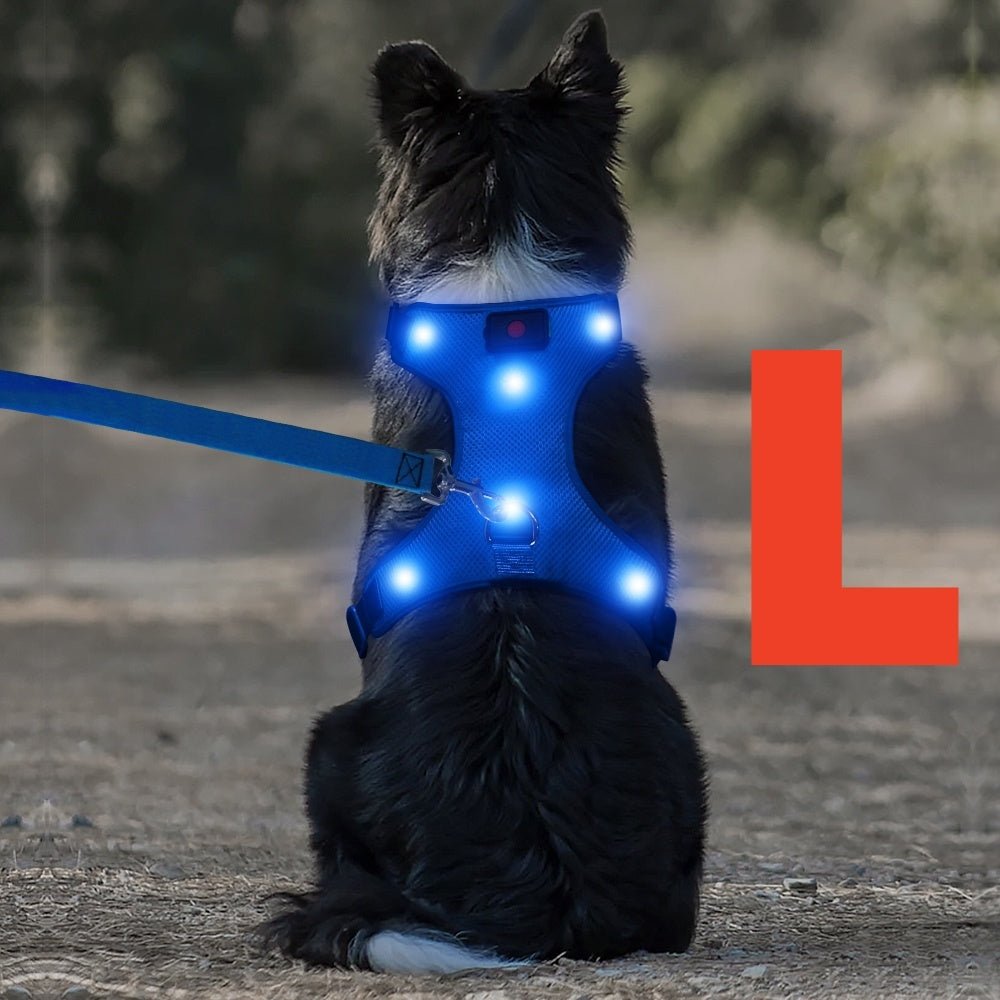 Light Up LED Dog Harness - No Pull LED Dog Harness with Detachable Battery - Rechargeable & Washable LED Dog Vest - Lighted Glowing Dog Walking & Camping Harness Suitable for Small Medium Large Dogs
