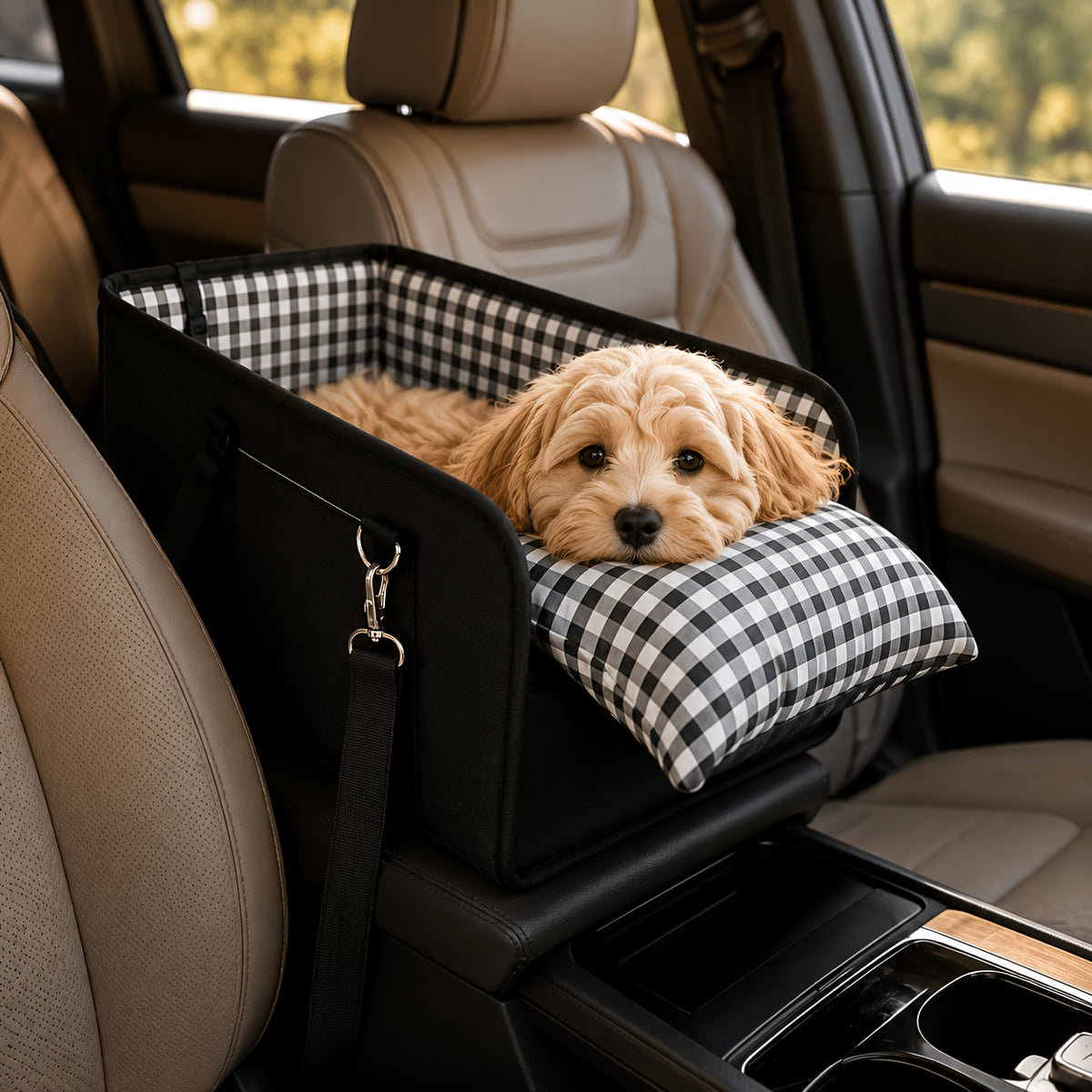 Car Pet Dog Seat - Foldable Pet Car Seat with Seat Belt Support And Anti-Slip Design - Portable Height-Increasing Seat with Cushion And Sturdy Frame, Suitable for Small Dogs Up to 11 Lbs, for SUV, Sedan, Van - Center Console Accessory
