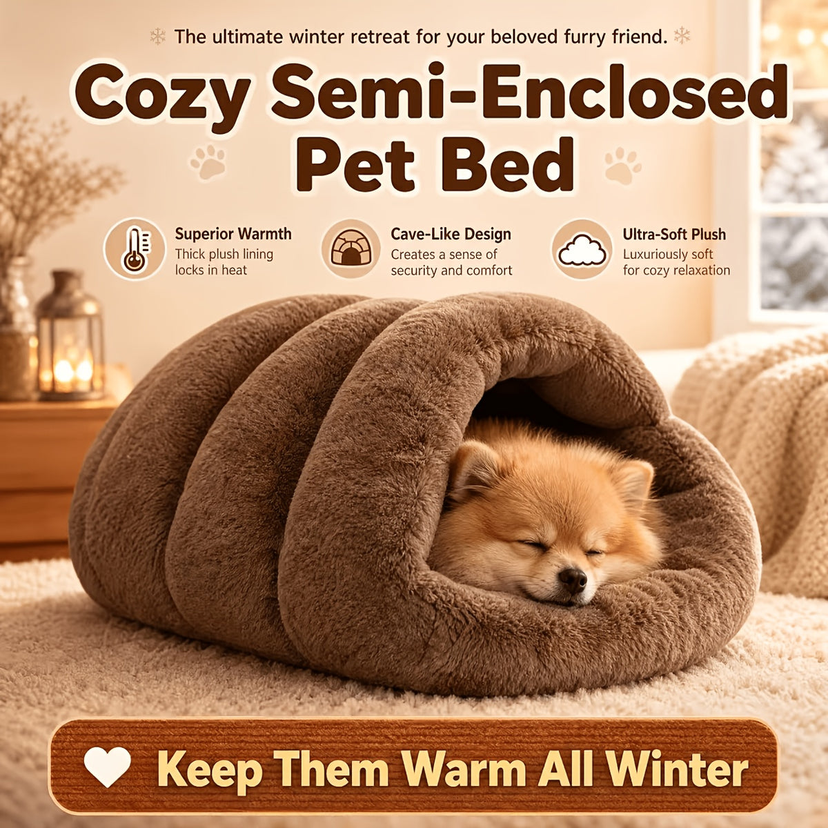 Plush Pet Cave Bed for Cats & Small Dogs, Cozy Tunnel Sleeping Nest with Soft Cushioned Interior, Warm Slipper-Shaped Indoor Pet Bed, Comfortable Cat House & Puppy Lounger for Rest and Sleep