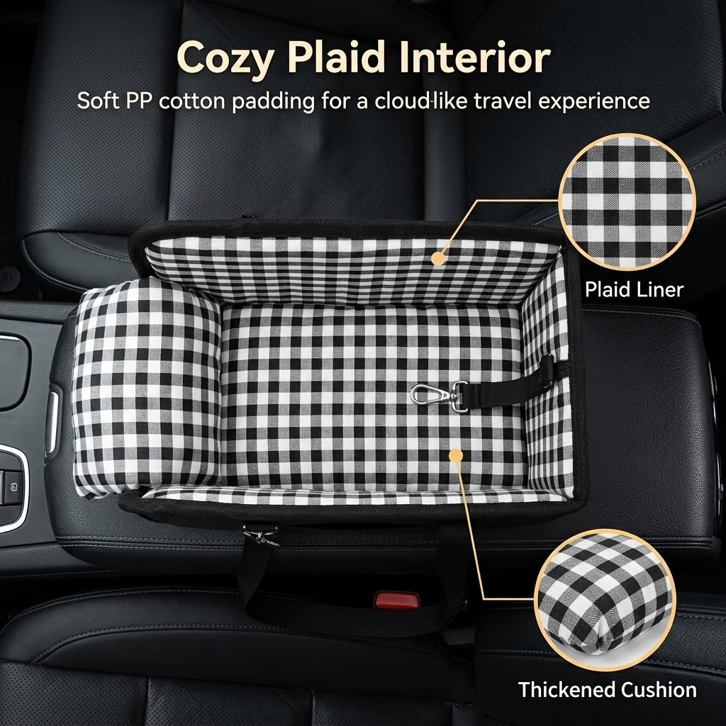 Car Pet Dog Seat - Foldable Pet Car Seat with Seat Belt Support And Anti-Slip Design - Portable Height-Increasing Seat with Cushion And Sturdy Frame, Suitable for Small Dogs Up to 11 Lbs, for SUV, Sedan, Van - Center Console Accessory
